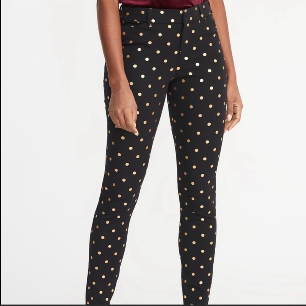 Old Navy pixie work pants sz 8 black & gold dots